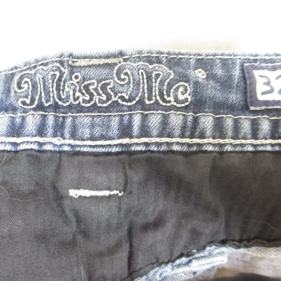 MISS ME Women's Denim Crystals Rhinestone Low Rise Cuffed Capri Blue Jeans 32 - Picture 7 of 9